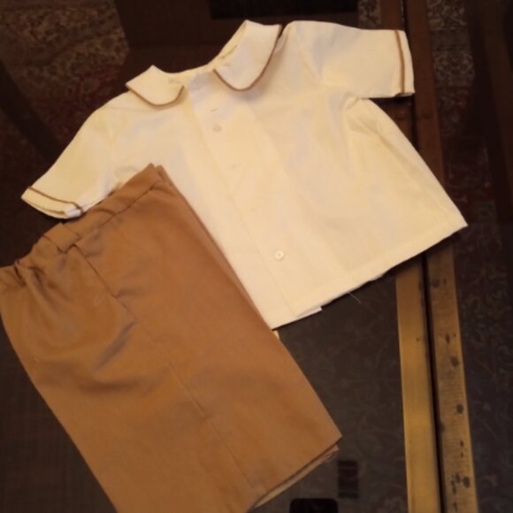 Cream Top and Tan Pants Set, Boys Clothes, Handmade in USA